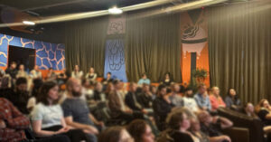 people gathered for a science conversations in Leeds UK